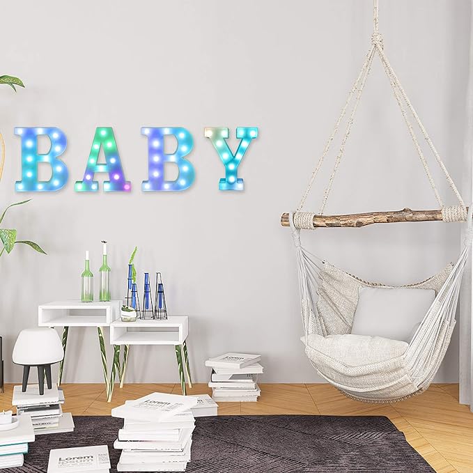 Foaky Colorful LED Letter Lights with Remote,Marquee Light Up Letters Sign for Night Light Wedding/Birthday Party Battery Powered Christmas Lamp Home Bar Decoration(W)