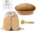 Premium Banneton Bread Proofing Basket - 9 Inch Oval Sourdough Banneton Basket With Built in Wooden Leaf and Wheat Stamp, Brush & Storage Bag - Sourdough Bread Baking Supplies