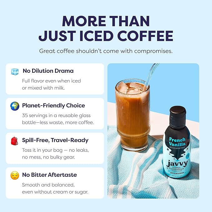Javvy Coffee Concentrate - Cold Brew Coffee, Perfect for Hot or Iced Instant Coffees, Hot Drinks, Cold Brew Concentrate, 35 Servings - French Vanilla