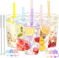 Clear Tumbler Cup, 16 oz Plastic Iced Coffee Cup with Lid and Straw, 6 Pack, Reusable and Dishwasher-Safe, for Gatherings and Outdoor Adventures (6, Bow Tie)