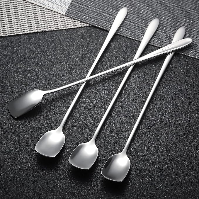 Long Coffee Spoons Steel Set of 6 Stainless Coffee Stirrer Iced Cream Scoop Cocktail Mixing Spoons (6)