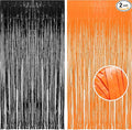 BRAVESHINE 1 Black 1 Orange Tinsel Photo Backdrop Curtains - 3.2x8.2ft Foil Fringe Streamer Curtain for Birthdays, Halloweens, Graduations, Pumpkin, Home, Indoor or Outdoor Party Supplies Decorations