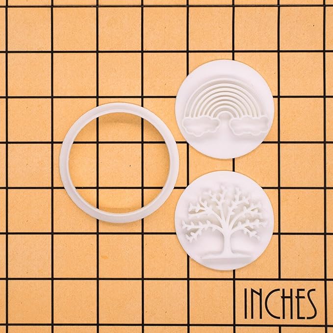 BAKERLOGY New Beginnings - Mini 2" Cookie Cutter & Stamp Set - Rainbow & Lush Tree Design for Easter & Spring Cookies, Cupcakes & Fondant Decorations