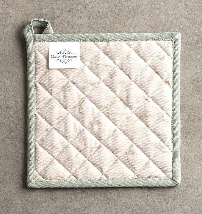 Maison d' Hermine Pot Holders 100% Cotton Heat Resistant Potholders 8" x 8" Hot Pads with Loop BBQ, Cooking, Baking, Grilling, Kitchen, Handling Hot Pans (Pack of 1, Lumina)