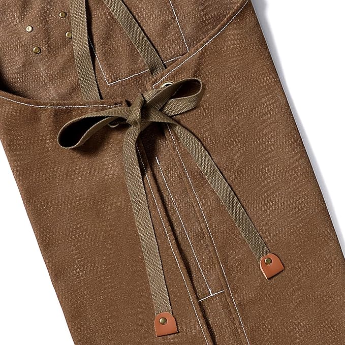 AFUN Chef Aprons for Men Women with Large Pockets, Cotton Canvas Cross Back Heavy Duty Adjustable Work Apron, Size M to XXL (Brown)