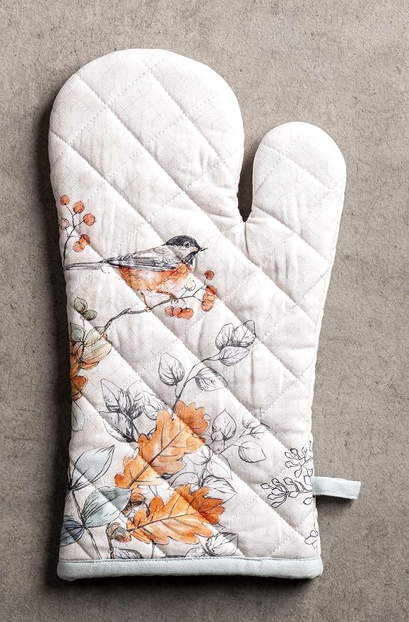 Maison d' Hermine Oven Gloves 100% Cotton Oven Mitt 7" x 13" with Loop Heat Resistant, BBQ, Cooking Gloves, Baking, Grilling, Kitchen, Handling Hot Pans (Pack of 1, Whitish Shabby Chique)