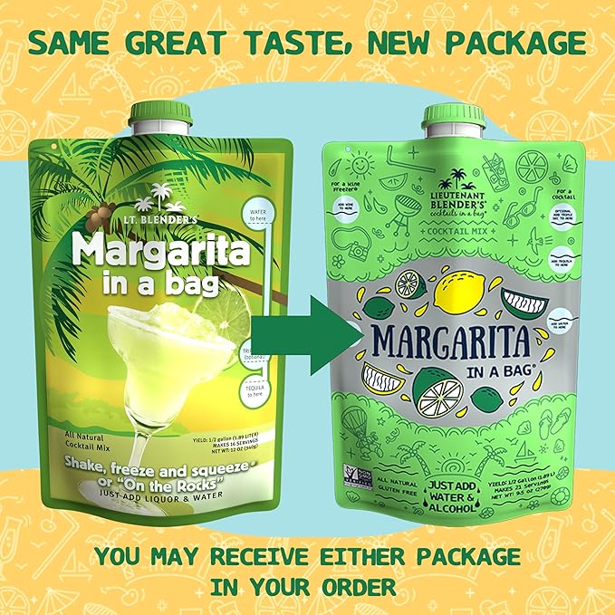 Lt. Blender's Margarita in a Bag - Margarita Mix - Each Bag Makes 1/2 Gallon of Frozen Margaritas – Non-GMO Cocktail Mix - No Blender Needed – Add Liquor, Wine or as a Mocktail (Pack of 3)