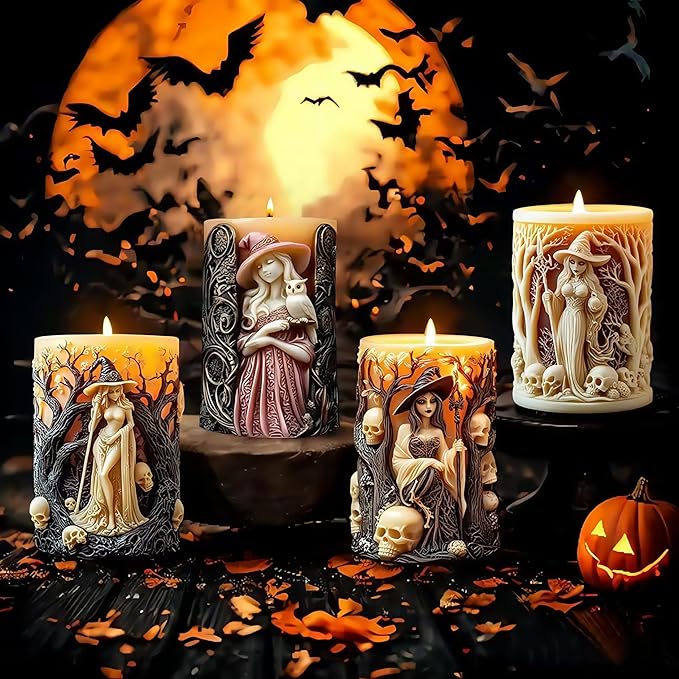 Witch Cylinder Silicone Candle Mold for Candle Making,Pillar Casting Silicone Molds for Resin Casting,Scented Candle, Soap,Silicone Molds for Home Decor,Resin Craft Gifts (A)