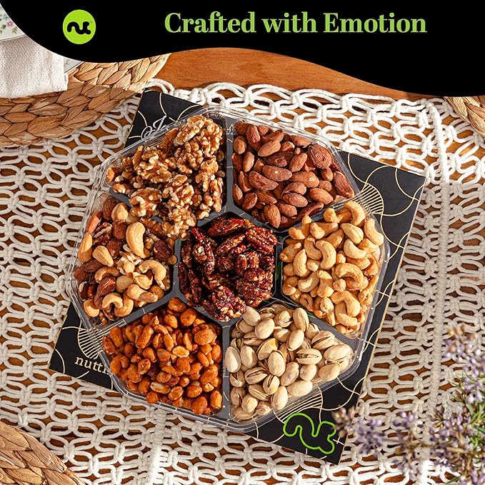 NUT CRAVINGS - Thanksgiving Mixed Nuts Gift Basket in Black Gold Box (7 Assortments, 2 LB) Holiday Xmas Christmas Food Arrangement, Healthy Snack Care Package, Food Assortments