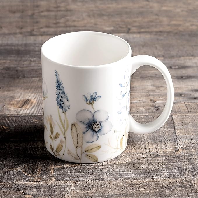 Maison d' Hermine Coffee Mug with Handles Fine Bone China Mugs Pack of One Tea Cups for Hot Beverages Cappuccino Latte Home Restaurant Office Perfect for Gift (Ice Florals - Forsty Morning, 15 Ounce)