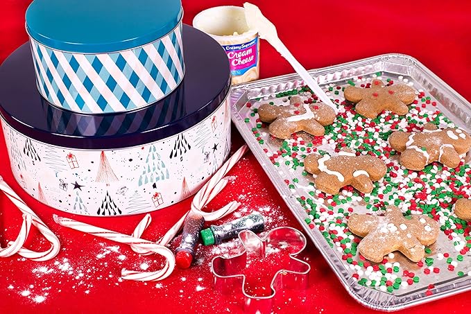 Steel Mill & Co Tin Containers with Lids, 3 Pack Christmas Cookie Tins, Festive Cookie Tins for Gift Giving & Holiday Treats, Round Metal Nesting Containers, Large Medium Small, Joy Plaid
