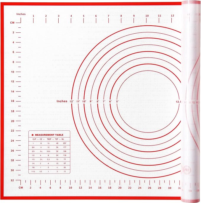 Yansumi silicone pastry non stick baking mat with measurement fondant mat with three sizes for silicone baking mat, counter mat, dough rolling mat,fondant/pie crust mat. (L,24"L x 16"W,Red)