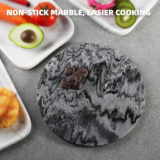 Koville African Natural Marble Cutting Board for Kitchen, 11inch Round Hand Crafted Marble Slab for Cheese, Charcuterie, Pastry Board - Wedding Gift, House Warming Gift(Monte Grigio)