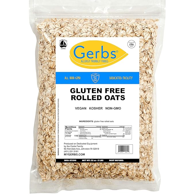 Gerbs Gluten-Free Traditional Rolled Oats 2 lbs. | Premium Grade, Resealable Bag | Hearty Texture, Ideal for Baking & Breakfast | Top 14 Allergen-Free