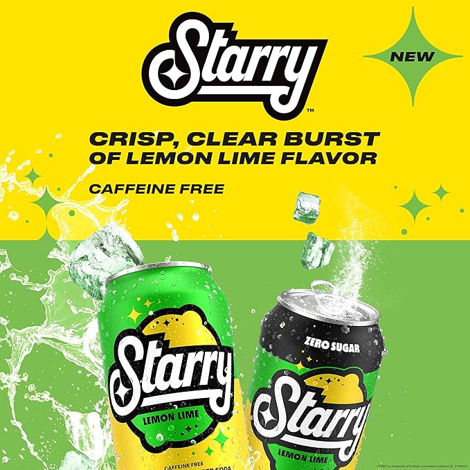 Starry Zero Sugar Lemon Lime Soda, Caffeine Free, Mini Cans, 7.5 Ounce (Two packs of 10)