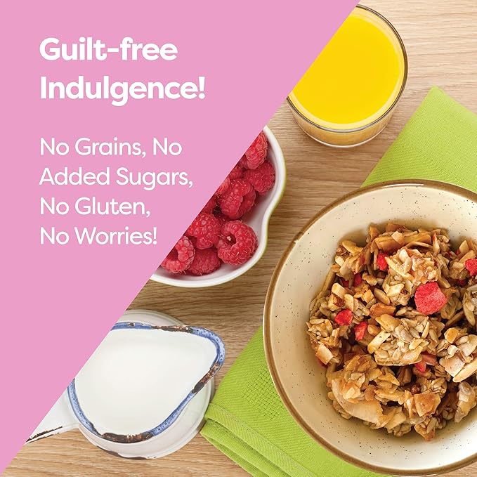 Kiss My Keto Sugar Free Granola, Strawberry Vanilla 1-Pack – Curb Cravings with Few Net Carbs – Allulose Sweetened, Resealable & Gluten-Free Crunchy Clusters – Grain Free Granola Great With Yogurt or Milk