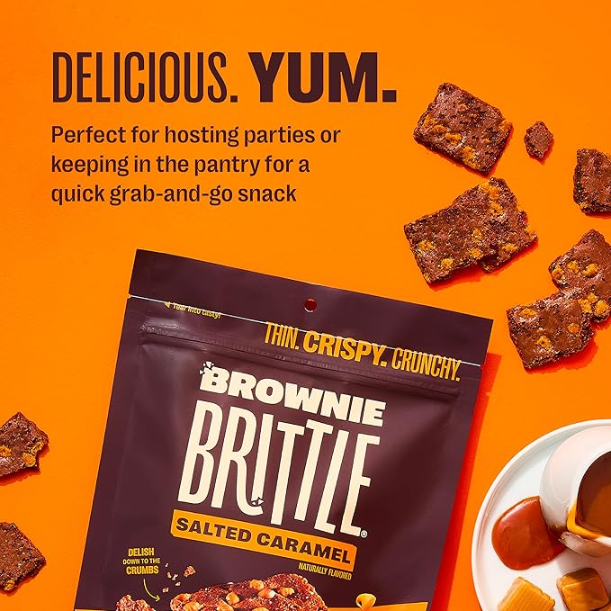 Brownie Brittle – Salted Caramel Thin and Crispy Sweet Snacks (Pack of 6, 5 oz), Rich Gourmet Brownie Bites Dessert