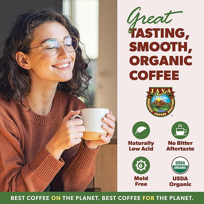 Low Acid Organic Coffee – Whole Bean, Mold-Free & Stomach Friendly by Java Planet, Sumatran Single Origin Decaf Coffee, Dark Roast, Smooth Full Flavored, 5LB Bag