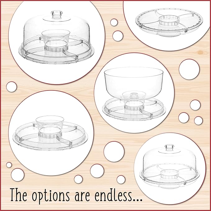 Homeries Acrylic Cake Stand with Lid, Cake Plate, (6 in 1) Multi-Functional Serving Platter, Large Cake Stand with Dome, Cake display stand with lid & Cake Dome - Use as Cake Holder, Cake Cover