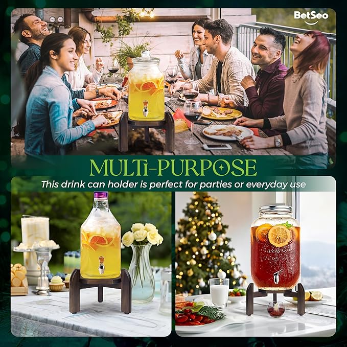 Drink Dispenser Stand Adjustable Width from 8" to 11.2" Wide - Beverage Jar and Water Plastic Jug Holder - to plant flower pots - Adjustable up to11.2-inch Wide (For 5-Gal Jug 8"-11.2")- Walnut Color