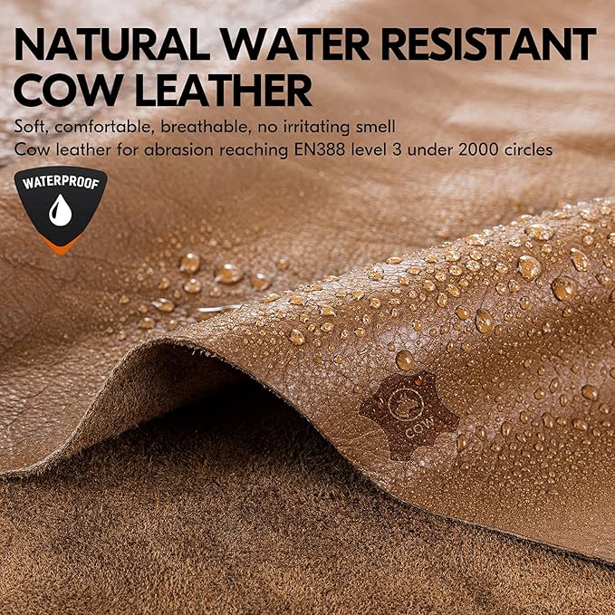 Vgo... 1-Pair Unlined Safety Cow Grain Leather Work Gloves Men, Rigger Gloves, Builder Gloves, Water Resistant, Palm Patched (Size S, Brown, CA9597WP)
