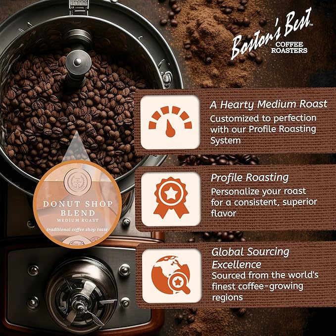 Boston’s Best Coffee - Donut Shop Gourmet Hearty Medium Roast, Premium Ground Coffee, 11 oz. / 311 g Coffee Bag