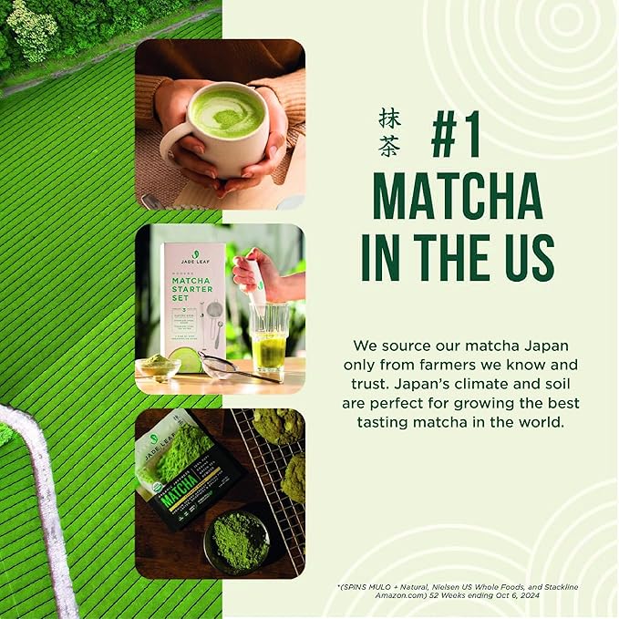 Jade Leaf Matcha Organic Premium Ceremonial Grade Matcha Green Tea Powder - Japanese - Culinary, Ingredient, Ceremonial Barista Teahouse, Latte, Collagen, 5.3 Ounce (Pack of 1), Sugar Free Matcha Latte