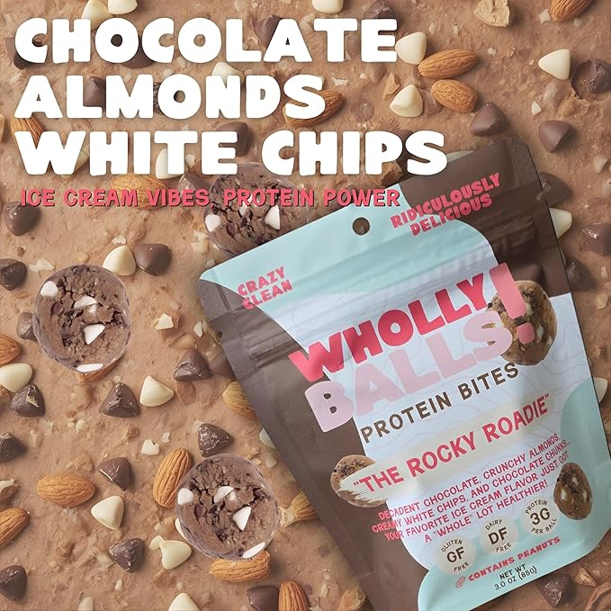 Wholly Balls Protein Bites – Healthy Plant-Based Snack | High Protein, Low Sugar, Gluten-Free Energy Balls (Pack of 3, Chocolate)