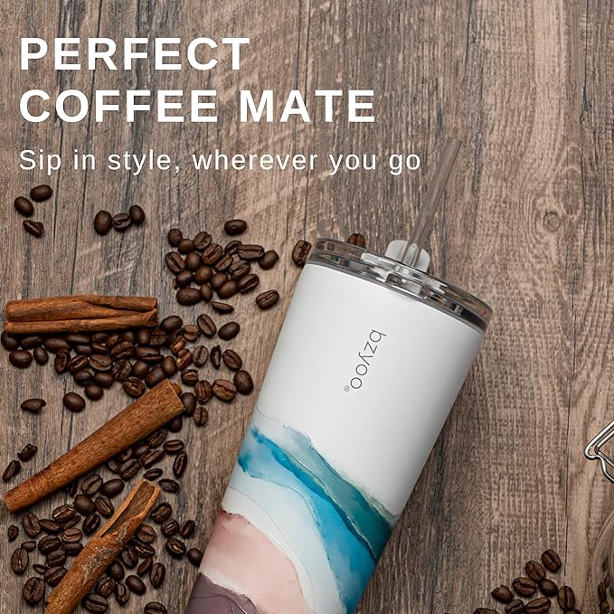 bzyoo SUP Double Wall Vacuum Insulated 24oz Tumbler with Straw and Lid Stainless Steel Water Bottle Travel Mug Cup, Mother's Day Gift Perfect For Ice Coffee or Tea Color: Misty Mountain