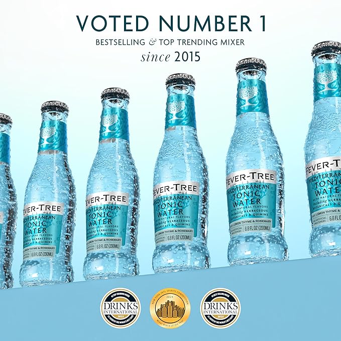 Fever-Tree Mediterranean Tonic Water Glass Bottles, No Artificial Sweeteners, Flavorings & Preservatives, 6.8 Fl Oz (Pack of 24)