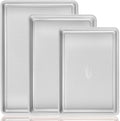 HONGBAKE Baking Sheet Pan Set, Cookie Sheets for Oven, Nonstick Half/Quarter/Jelly Roll Pans with Diamond Texture Pattern, Heavy Duty Cookie Tray, Silver