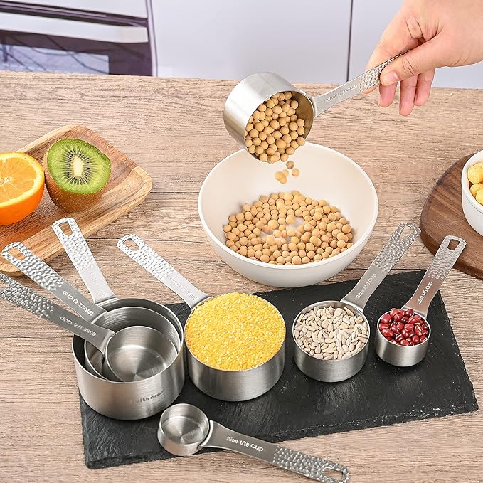 Measuring Cups and Spoons Set 20 for Dry & Liquid, Metric & US 18/8 Stainless Steel Measure Cups and Spoons Set with Leveler for Baking & Kitchen