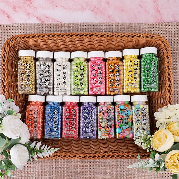 Orange Sprinkles for Cake Decorating, 6 Sizes Mix Edible Pearl Sugar for Baking Cookies Cupcake Donuts Topping, Wedding Parties Christmas Supplies 4.6 oz