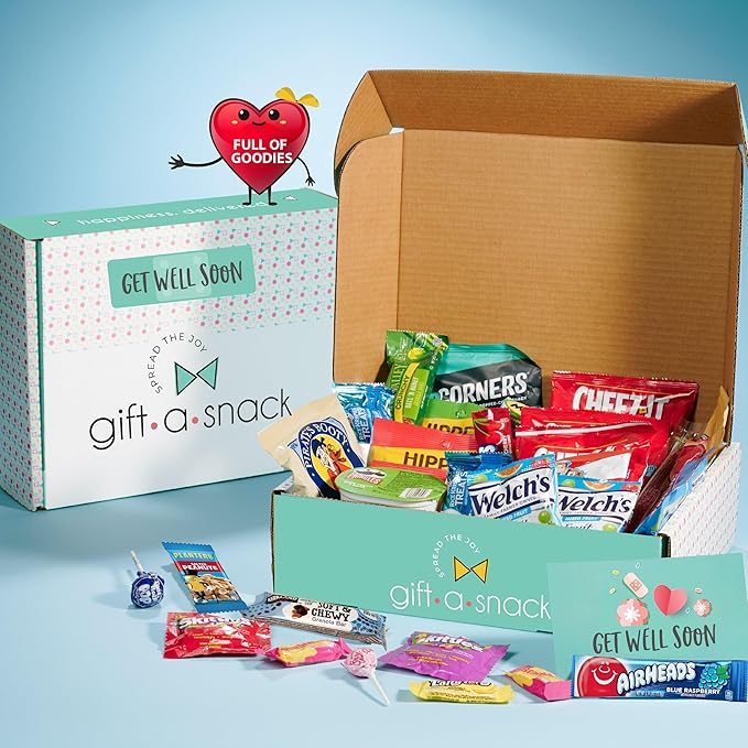 Gift A Snack - Get Well Soon Snack Box Variety Pack Care Package + Greeting Card (45 Count) Feel Better Sweet Treats Gift Basket, Candies Chips Crackers Bars - Cravy Food Assortments & Variety Gifts