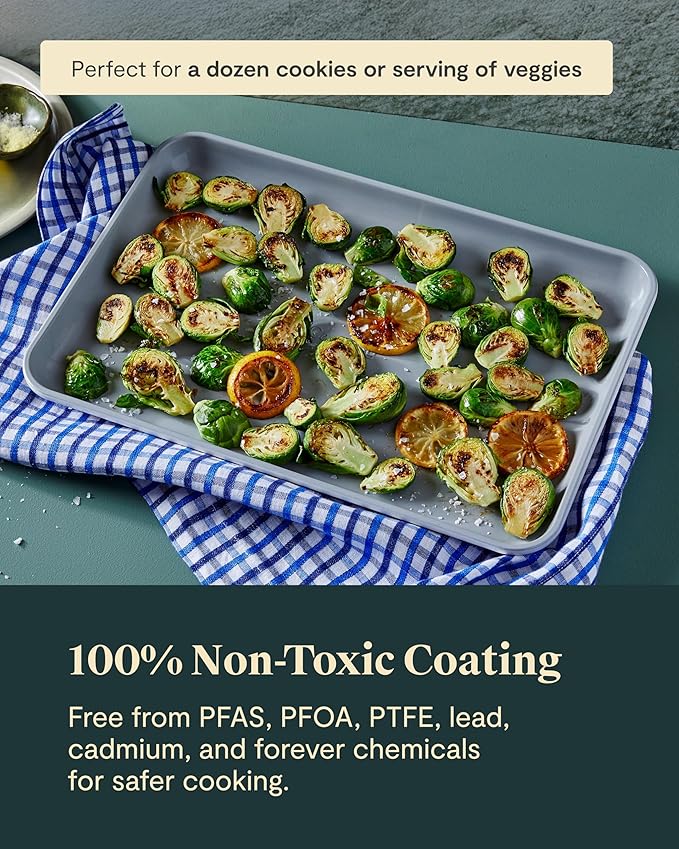 Caraway Non-Stick Ceramic Medium Baking Sheet - Naturally Slick Ceramic Coating - Non-Toxic, PTFE & PFOA Free - Perfect for Baking, Roasting, and More - Medium (15" x 10") - Gray