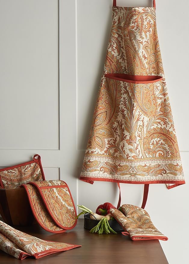 Maison d' Hermine Pot Holders 100% Cotton Heat Resistant Potholders 8" x 8" Hot Pads with Loop BBQ, Cooking, Baking, Grilling, Kitchen, Handling Hot Pans (Pack of 1, Kashmir Paisley)