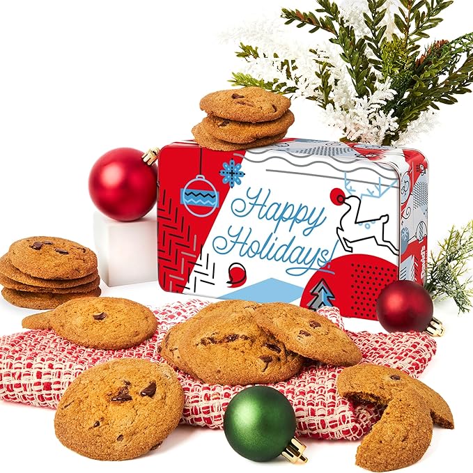 David's Cookies Winter Wonderland Thin and Crispy Cookies Tin – Gourmet Crunchy Cookies in Festive Sweet Sampler – Holiday Dessert Gift for Friends Family, Christmas Treats and Seasonal Celebrations