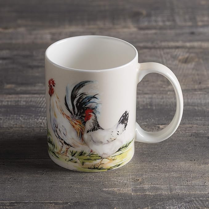 Maison d' Hermine Coffee Mug with Handles Fine Bone China Mugs Pack of One Tea Cups for Hot Beverages Cappuccino Latte Home Restaurant Office Perfect for Gift (Campagne - Basse Cour, 12 Ounce)