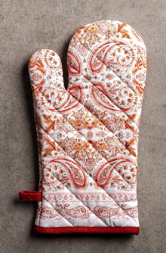 Maison d' Hermine Oven Gloves 100% Cotton Oven Mitt 7" x 13" with Loop Heat Resistant, BBQ, Cooking Gloves, Baking, Grilling, Kitchen, Handling Hot Pans (Pack of 1, Orient)