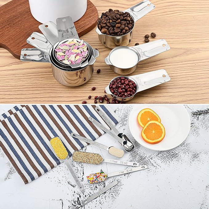 Smithcraft Measuring Spoons Set of 9 with Leveler, Metric & US 18/8 Stainless Steel Measuring Spoons Set for Baking&Kitchen, Metal Long Handle Measuring Spoon for Spice, Nesting Measure Spoon Fit Jar