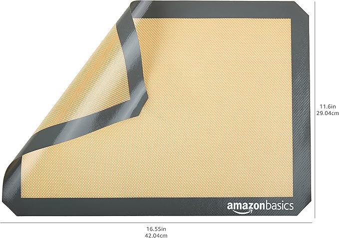 Amazon Basics Silicone, Non-Stick, Food Safe Baking Mat, Pack of 4, Beige/Gray, Rectangular, 16.5" x 11.6"