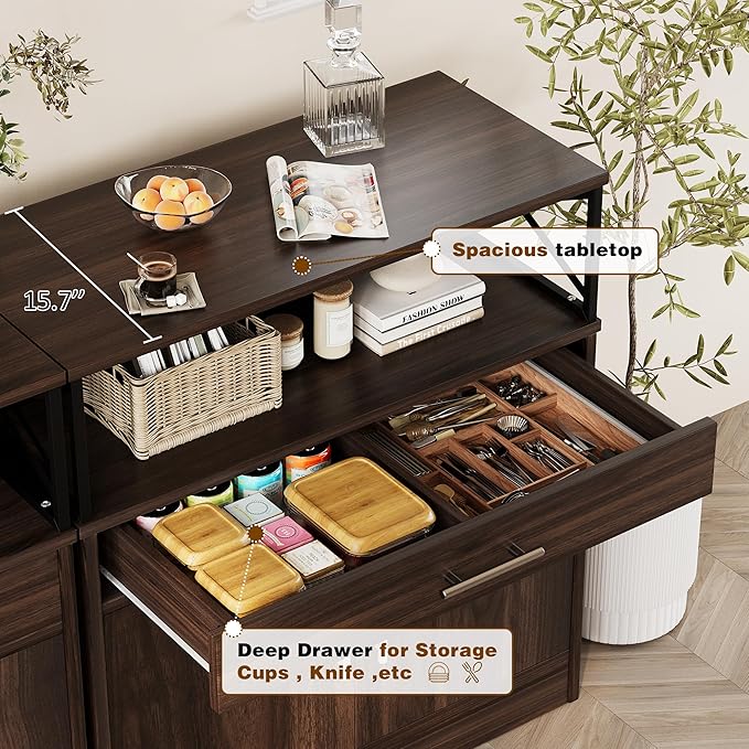 Vongrasig 32" Modern Sideboard Buffet Cabinet With Storage, Adjustable Shelf, Wood Farmhouse Coffee Bar Table for Kitchen, Dining Room, Rustic Brown