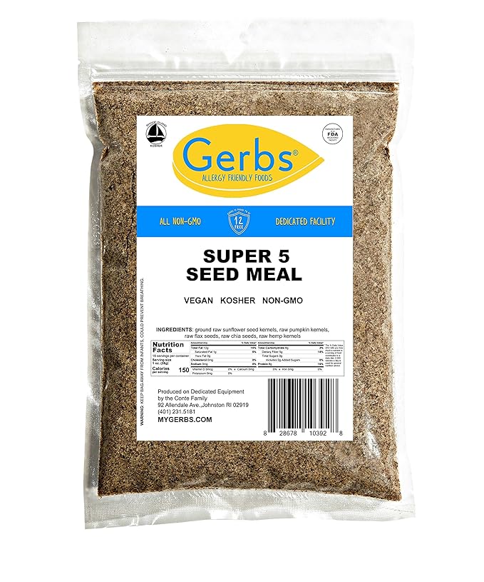 Gerbs Super 5 Seed Meal 1 lb. | Finely Ground, No Additives, Resealable Bag | Hearty & Nutty Texture for Baking & Smoothies | Top 14 Allergen-Free