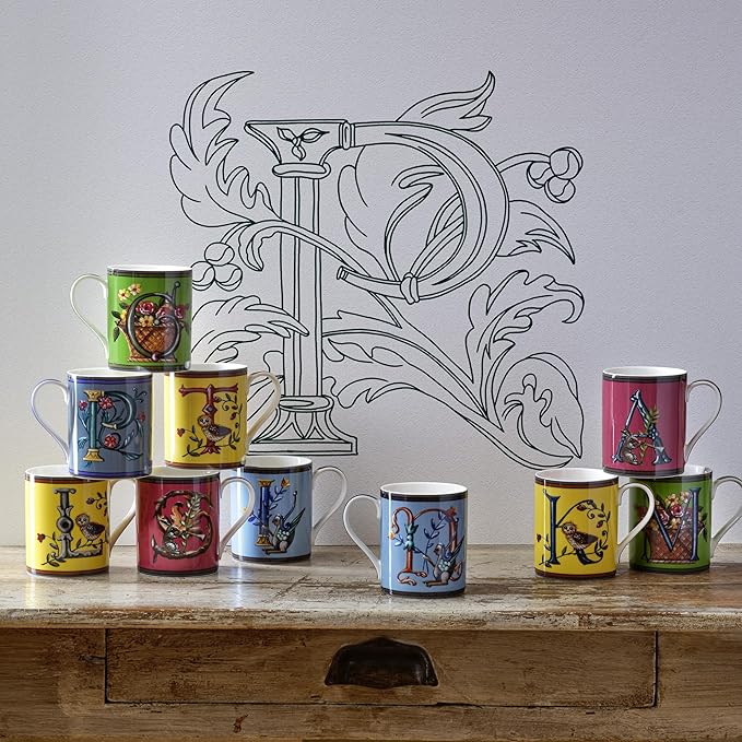 Spode Kit Kemp 12oz Mug in Fine China, N Initial - Custom Coffee Cup for Hot Beverages, Personalized Gift Idea for Her, Him, Friends, Coffee Lovers - Stylish Letter Mug for Daily Use, Dishwasher Safe