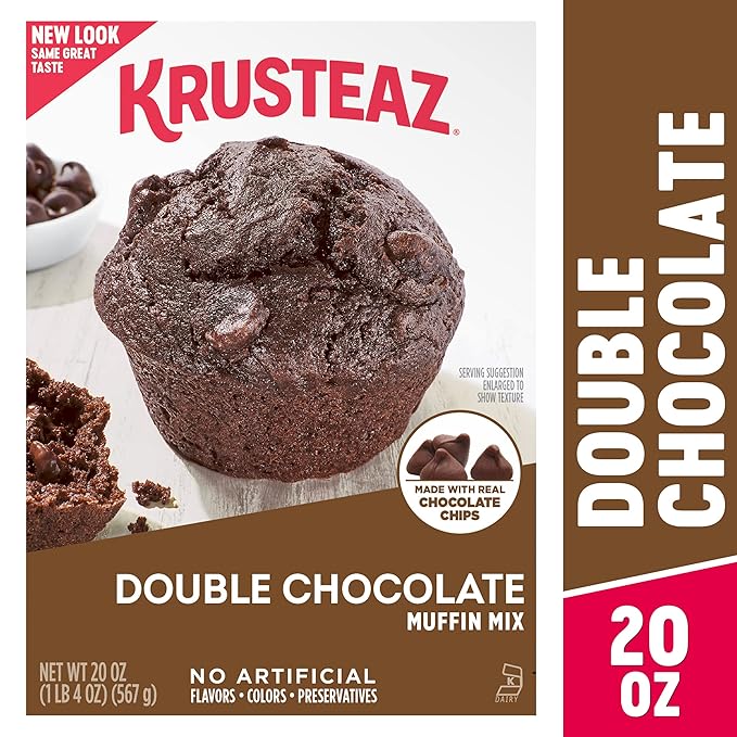 Krusteaz Muffin Mix, Double Chocolate Muffin Mix, Made with Real Chocolate Chips & No Artificial Flavors, Colors or Preservatives, 20 OZ Box (Pack of 6)