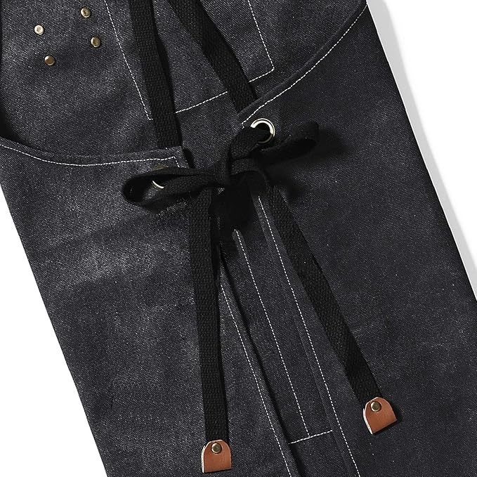 AFUN Chef Aprons for Men Women with Large Pockets, Cotton Canvas Cross Back Heavy Duty Adjustable Work Apron, Size M to XXL (Black)