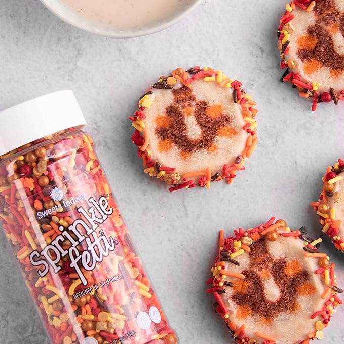 Sweets Indeed Thankful Fall Sprinklefetti Mix – 4 oz Jar | Autumn Sprinkles with Jimmies, Nonpareils, Leaf Quins & Sugar Pearls | Thanksgiving Cupcake & Cookie Decorations