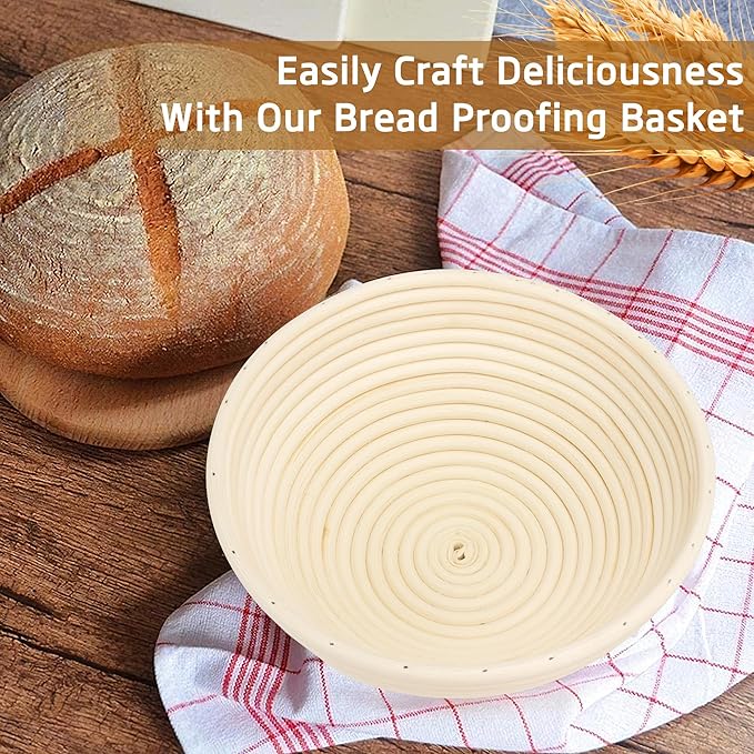 Banneton Bread Proofing Basket 8.5 Inch Sourdough Baking Rising Banaton Proofer Box Warmer Baskets Round Bowl Cover Bowls Making Small Bulk Set of 2 Kit Supplies Tools Rattan for Home Bakers Gifts