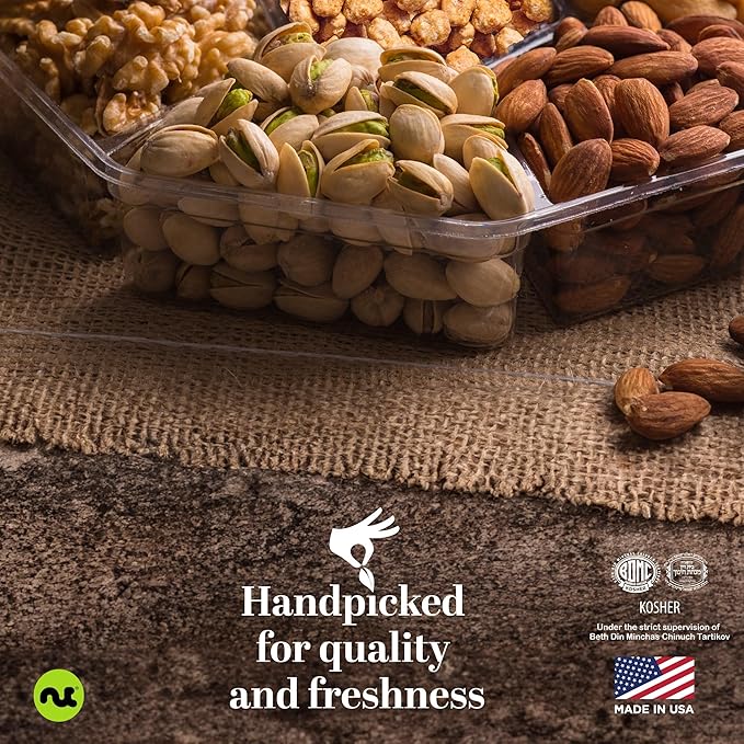 NUT CRAVINGS - Thanksgiving Mixed Nuts Gift Basket + Green Ribbon (7 Assortments, 1 LB) Holiday Xmas Christmas Food Arrangement, Healthy Snack Care Package, Food Assortments