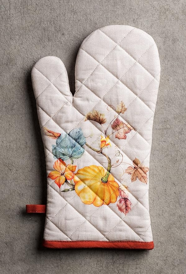Maison d' Hermine Oven Gloves 100% Cotton Oven Mitt 7" x 13" with Loop Heat Resistant, BBQ, Cooking Gloves, Baking, Grilling, Kitchen, Handling Hot Pans (Pack of 1, Potiron)